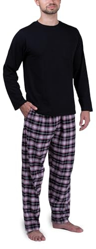 Moonline Herren Schlafanzug mit Flanellhose, Farbe:schwarz, Größe:XL