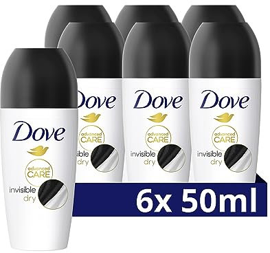 Dove Advanced Care Anti Transpirant Deo Roll-On Invisible Dry Deodorant mit 72h Deo-Schutz hinterlässt keine sichtbaren weißen Flecken auf der Kleidung 6x 50 ml