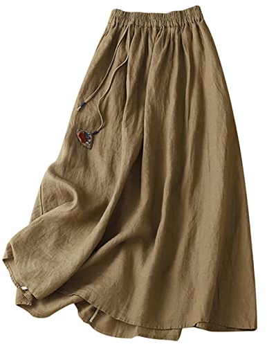 Leinenrock Damen Leinenrock Damen Lockerer, lässiger Damen-Baumwollrock, A-Linie, mittellang, halber Rock, Langer Leinenrock Jeansrock Damen Knielang