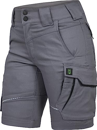 Leibwächter – Arbeitsshorts Damen Flex LINE Grau-schwarz – Größe 50 – Robuste Cargo Hose mit Taschen – Handwerker Shorts – Berufsbekleidung – Multifunktionshose mit Reflektoren