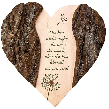 Casa Vivente Holzherz mit Gravur zur Trauer, Gedenktafel für Verstorbenen, Deko Andenken, Herz Grabschmuck, Trauergeschenke, Holz Herz Erinnerung