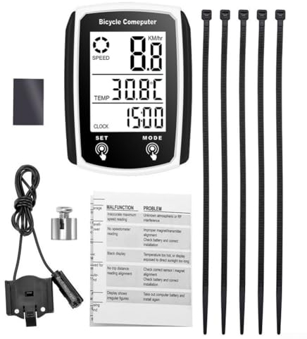 Zoegneer Wasserdichter kabelgebundener Tacho für Fahrrad, LCD-Computer, Geschwindigkeitskilometerzähler, multifunktional, geeignet für die meisten Modelle (weiß)