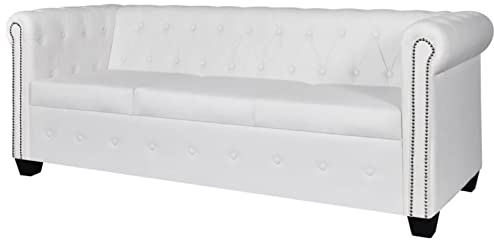 BaraSh Chesterfield-Sofa 3-Sitzer Kunstleder Weiß Kleines Sofa FüR Jugendzimmer