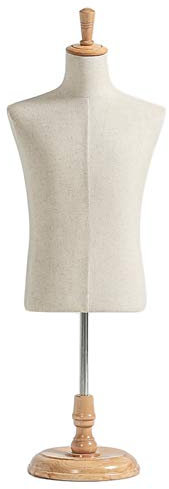 Mannequin Vintage Tischplatte männlich, männliche Kunststoff-Torso-Kleiderform-Display-Büste mit rundem Sockelständer aus Massivholz, weiß