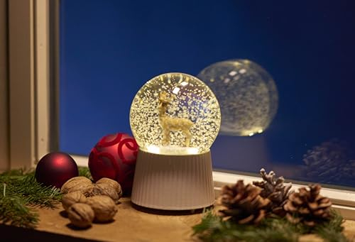 Northpoint LED Schneekugel aus Glas Melodiefunktion mit Schneewirbeleffekt Batteriebetrieben warmweißes Licht (3000K) Reindeer