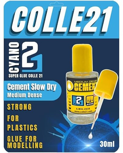 CEMENT SLOW DRY MEDIUM by Colle21/AmmoMig – Colla forte e precisa per modellismo plastico – 30 mL