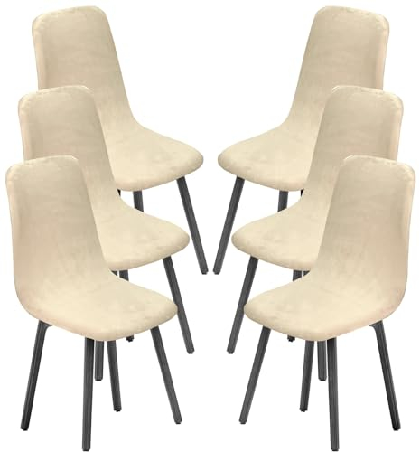 KELUINA Esszimmerstühle Stuhlhussen 2/4/6er Set,Stil Shell Esszimmerstuhl Mid Century Modern Stuhl Sipcover,Gepolsterte Esszimmerakzent Seitenstühle Bezüge (Beige1,6 PCS)