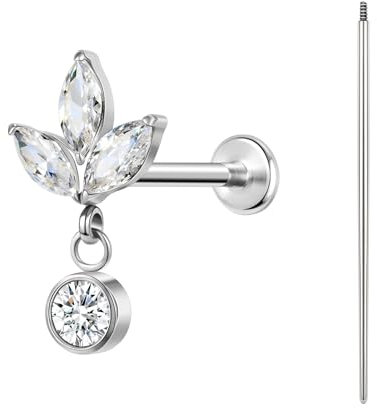 BodyAce ASTM F136 Titan Helix Piercings Ohrstecker, 16G Flatback Lippenpiercing With Piercing Taper, Nasenstecker Conch Tragus Piercing Schmuck [Drei hängende runde Zirkone mit Pferdeaugen]