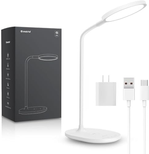 Gelielim LED Desk Lamp with Wireless Charger, Touch Control Dimmable Reading Table Lamp, 3 Color Modes, Brightness, 30 Minutes Auto Timer, Eye Care Study Desk Light, with AC Adapter for Home, Office