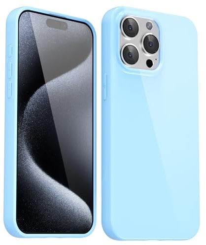 Svanove for iPhone 15 Pro Case Silicone, Glossy Soft Rubber Gel Jelly Cute Protective Plastic Simple Plain Phone Case Cover for Women Girl, Slim Thin Flexible Shockproof TPU, Light Blue