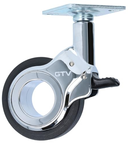 MS Beschläge moderne Design-Lenkrolle Schwarz Möbelrolle Chrom glänzender Rollenkörper Möbeltransportrolle 360° drehbare Anschraubplatte Rolle (Ø 60mm, mit Bremse)