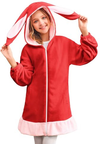Haloumoning Mädchen Kapuzenjacke Niedlich Fleece Sweatjacke mit Reißverschluss und 2 Taschen