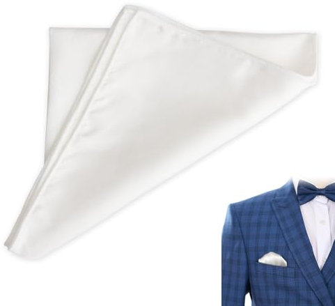 OMCGG 100% Silk Men's Pocket Square Handkerchief, 13.78 x 13.78 Inch Fine Twill Silk Pocket Square Soft Prefolded Handkerchiefs Men Suit Accessories for Men Tuxedo Business Wedding Party (White)