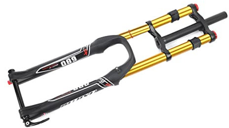UIOPPOI 26/27.5/29'' DH MTB Air Fork Downhill Mountain Bike Sospensione Forca Viaggio 140mm Rimbalzo Regolazione Passante Albero Anteriore Doppia Corona 1-1/8 Dritto Blocco Manuale (Colore: Oro,