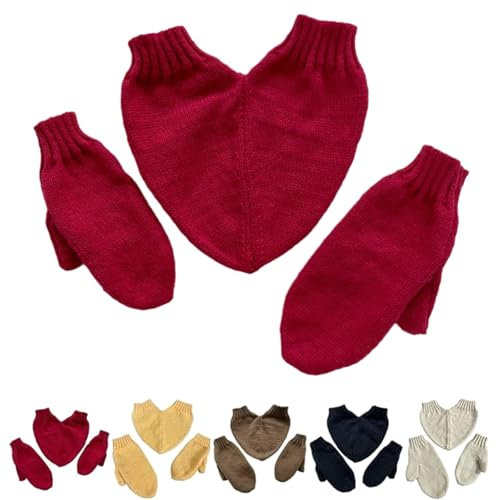 XQILGVF Lustige Händchen haltende Handschuhe, Paarhandschuhe, warme Winterhandschuhe aus Strick, 2-Personen-Fäustlinge als Geschenk für den Partner (Red,One Size)