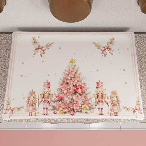 PETTI Artigiani Italiani - Coprifornello Natalizio, Coprifornello Cucina Natalizio, Copri Piano Cottura 50x70 cm, Coprifuochi Schiaccianoci Rosa, 100% Made in Itay