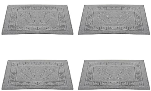 Molten Creek® Bath Mats, Classic Greek Key Design, Terry Cloth Foot Towel, Quicky Dry, Soft and Absorbent, 750 GSM, Easy to Wash, Lightweight, 100% Cotton, 50x70 cm (4, Grey)