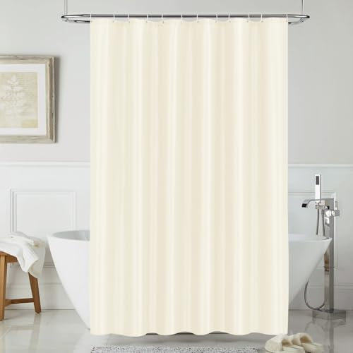 LUKDUNG Tenda da doccia in poliestere, 120 x 200 cm, in tessuto, antimuffa, impermeabile, lavabile con 8 anelli per tenda da doccia, colore beige