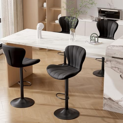 Hawthyhome Barhocker 4er Set Höhenverstellbar Barstühle 360° Drehstuhl mit Rückenlehne Küchenstühle mit Fußstütze PU-Leder für die Küche/Wohnzimmer/Bar/Esszimmer Schwarz