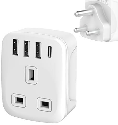 UK to South Africa Plug Adapters, South Africa Power Converter with 4 USB (1 USB C) Grounded Universal Travel Adapter 3 pin for South Africa Ghana, Bahrain, Mauritius etc (Type M travel adapter)