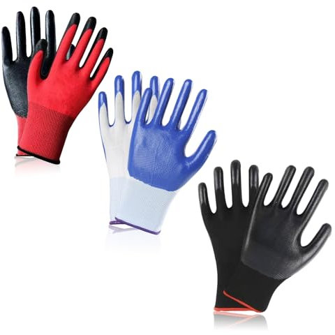 Favson 3 Paar Garten-Arbeitshandschuhe,mit Rutschfeste Nitril-Beschichtung Mechaniker Handschuhe,Feuchtigkeitsschutz gartenhandschuhe,gartenhandschuhe dornenfest,für Garten,regelmäßigen BAU