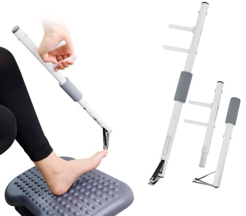 Nelyrho Long Handled Toenail Clippers Wide Jaw Opening, Free Bending, for Thick Nails, for The Seniors, Overweight, Disabled with Arthritis, Easy Reach Pedicure Auxiliary Tools (20/50cm/White)