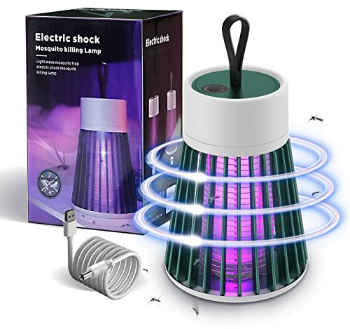 Anti Mosquitos Electrónico, Mata Mosquitos Electrico Interior, Lampara Antimosquitos Recargable, Antimosquitos USB, Matamoscas Electrico Exterior Portatil Camping UV Luz 100m² (Recargable, Verde)