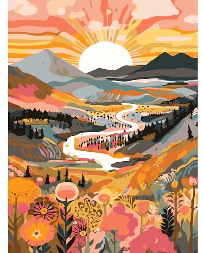 Modojuny peinture par numéros pour adultes et enfants - Paint by Numbers Kit avec peintures acryliques et pinceaux – Cadeau et décoration murale - Paysage (sans cadre) - 30 x 40 cm - 9 ans et plus