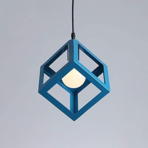 BHIAG Industrielle Hängeleuchte aus Eisen, Metall, quadratische Hängelampe, modern, einfach, Hängeleuchte für Esszimmer, Schlafzimmer, Flur, Eingangsbereich (blau)