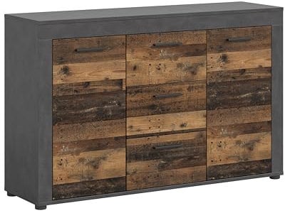xonox.home Wohnzimmer Jam Sideboard Schrank Lowboard Wohnzimmerschrank Anrichte Stauraumschrank in Front Old Wood Nb. Korpus Matera Nb., ca.125x80x35 cm