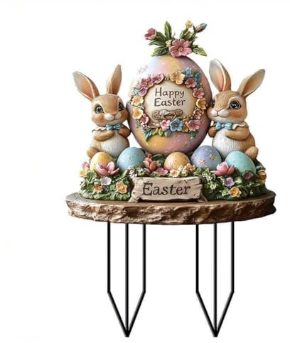 Fiorky Gartenstecker Osterhasen zum Stecken, Osterdeko Outdoor, Vintage Osterhase Osterei Gartenschilder Osterdekoration for Draußen, Osterschilder for Festliche Gartenverschönerung