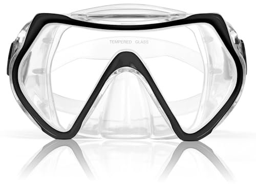 AOOSA Snorkel Mask, Men Women Tempered Glass Diving Mask, Fog Proof and Leak Proof Floating Goggles, 180° Panoramic View Diving Mask with Nose Cover for Snorkeling, Freediving, Swimming, Unisex