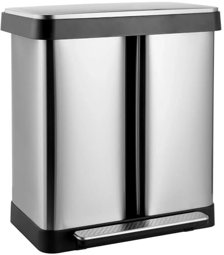 WHARGTSL Poubelle Double de 16 gallons 60 L (2 x 30 L) en Acier Inoxydable for Cuisine, Poubelle Fit for pédale, Poubelle de Recyclage classée(Silver)