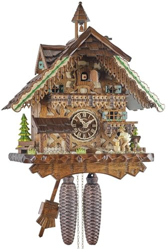 Eble Kuckucksuhr Original Schwarzwälder Kuckuckuhr Echtholz mechanisches 8-Tage Laufwerk NEU VDs Zertifikat Kuckucksuhr Schwarzwaldhausmit Holzhacker 8-Tage Laufwerk 42cm- 29175