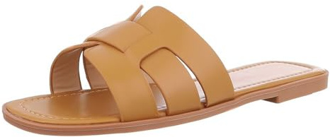 Ital Design Damenschuhe Sandalen & Sandaletten Pantoletten, DM459-, Kunstleder, Camel, Gr. 39
