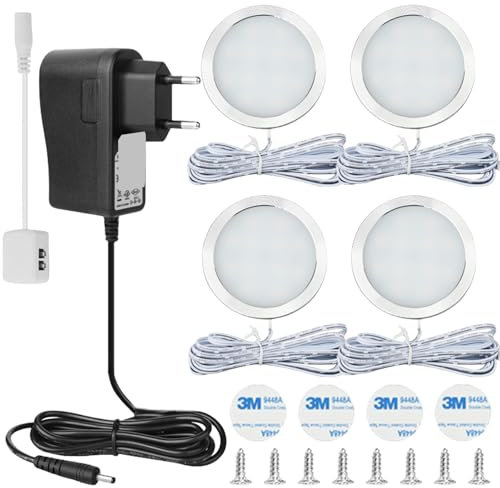 4er LED Unterbauleuchten, LED Schrankbeleuchtung, Unterbauleuchte Küche Led, Warmweiß Schrankbeleuchtung, Nachtlicht Küchenlampen Vitrinenbeleuchtung für Küche Schränken Kabinett Kleiderschrank
