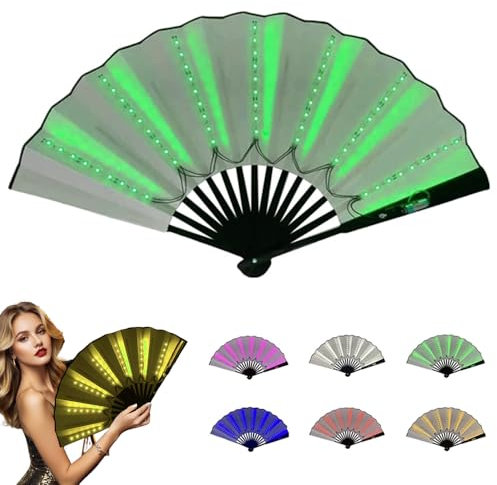 Handheld Folding Led Light Up rave Fan,Multipurpose Folding Fan handheld for Performances,Portable Dancing Cosplay Props Accessories Wedding Party Home Decor (green)