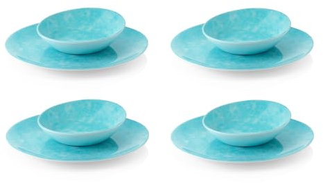 Luce Al Fresco Melamine Crockery - Outdoor Crockery in Porcelain Look, Lightweight & Shatterproof - Plate, Bowl, Bowl for Picnic, Balcony, Garden & Camping (Crockery Set 8-Piece Turquoise)