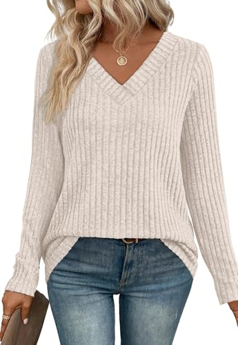 Aokosor Long Sleeve Tops Women Lightweight Women's Jumpers V Neck Striped Christmas Jumpers