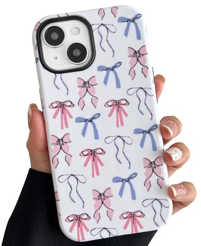 TQLGY for iPhone 15 Case, Cute Bow Ribbon Phone Case Shockproof Slim Soft TPU and Hard PC Protective Cover for Women Girls, Colorful