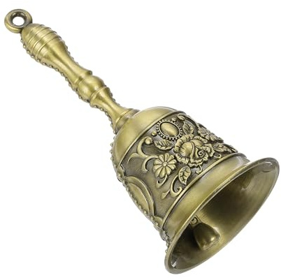 QUARKZMAN 1 Stück Handglocke, Länge:130mm Metall Glocken mit Griff, Bronze | ältere Menschen zu Hause, Hochzeit, Tiertraining, Büro, Abendessen, Meditation, Musikunterricht und Service,