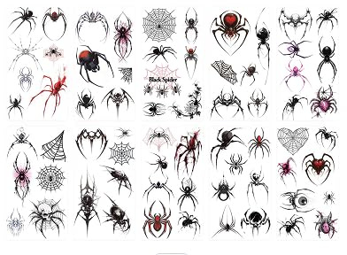 20 Feuilles Tatouage Éphémère Araignée, Tatouages Temporaires Imperméables Noir pour Adultes et Enfants, Faux Tatouages Réalistes pour Halloween, Cosplay et Fêtes, 12 x 6,8 cm