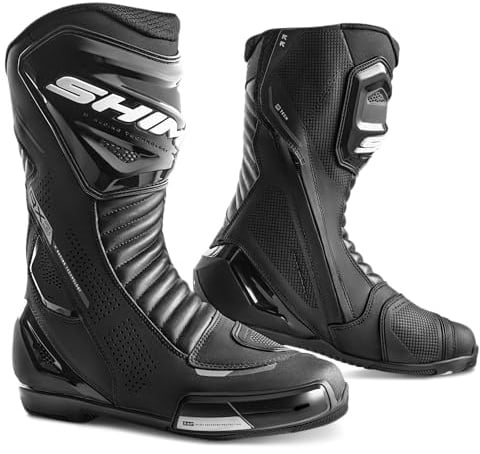SHIMA RX-3 Motorrad Schuhe Herren Leder Belüftet Motorradstiefel Protektoren Sport Stiefel Sommer Rutschfeste Sohle Knöchelstütze Seitlicher Bikerboots (Männer, Schwarz/Weiß, 44)