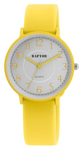 Raptor Damen Armbanduhr Analog in Gelb, Gesamtlänge 23.5 cm, Silikonarmband – 3 ATM