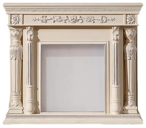 Marco de chimenea decorativo tradicional con marco roble macizo, ornamentado clásico Repisa de chimenea(Blanco)