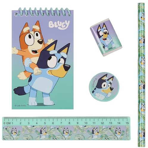 Schulset, Schulzubehör-Set, Schulbedarf, Schulheft – 5-teilig (Bluey)