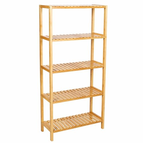 Begryf Bambusregal freistehend, Standregal mit 5 Ablagen, schmales Badregal für Badezimmer, Küche, Wohnzimmer und Flur, 130 x 60 x 26 cm