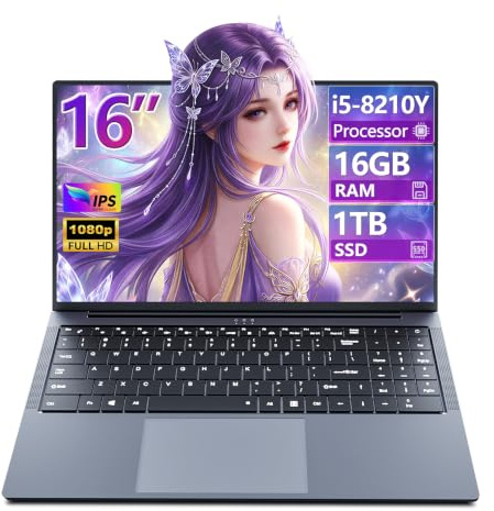 Ordenador Portátil 16, Core i5-8210Y hasta 3.6 GHz, 16GB RAM 1TB SSD | Pc Portatil, WiFi 5, Bluetooth 5.0, Type-c, USB3.0, Laptop Pantalla IPS FHD 1920×1200 Antirreflejos, Teclado Retroiluminado