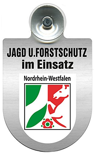 Einsatzschild für Windschutzscheibe incl. Saugnapf - Jagd + Forstschutz im Einsatz - Wappen nach Wahl - 309729- Farbe Region Nordrhein-Westfalen