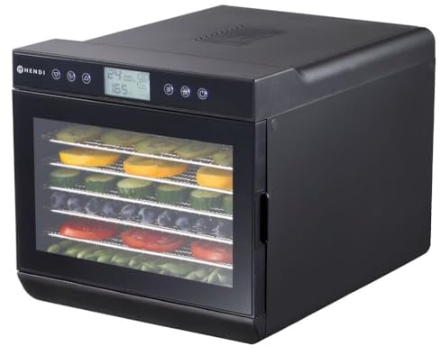 HENDI Dörrautomat, mit 7 Gittern, ideal zum Dörren von Obst, Gemüse und Fleisch, Digitales Bedienfeld, Timer, Temperatur einstellbar von 35ºC bis 70ºC, 230V/460W, 345x450x(H)315mm, Polypropylen